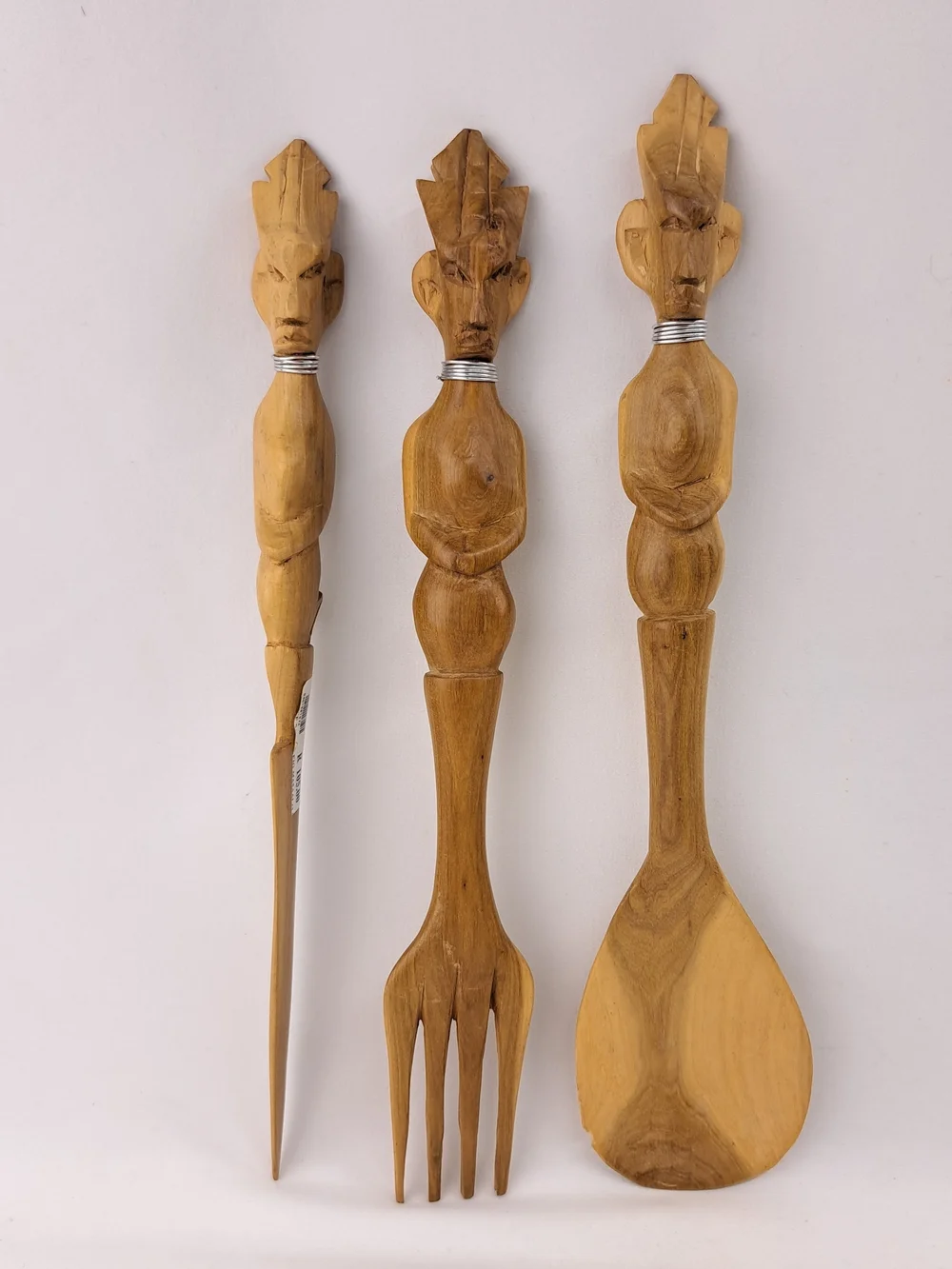 Hand-Carved Wooden Salad Servers Set - Natural Brown